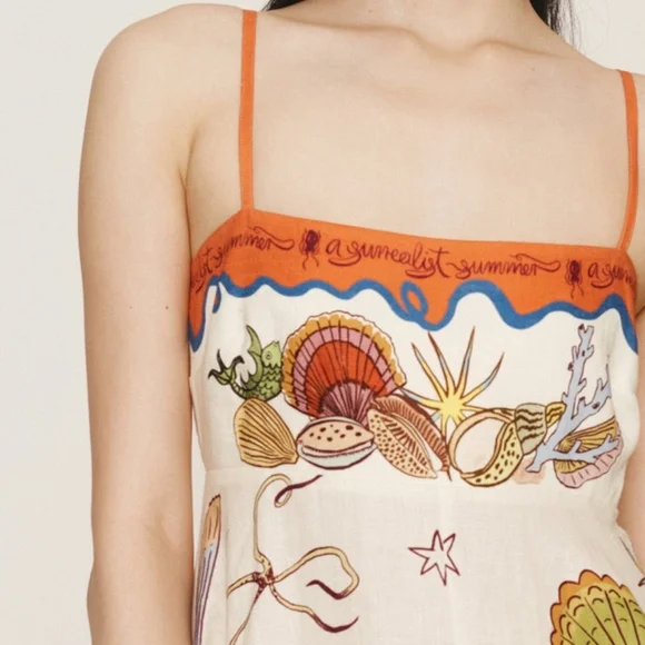 ALEMAIS Surrealist Summer Sleeveless Linen Midi Sundress